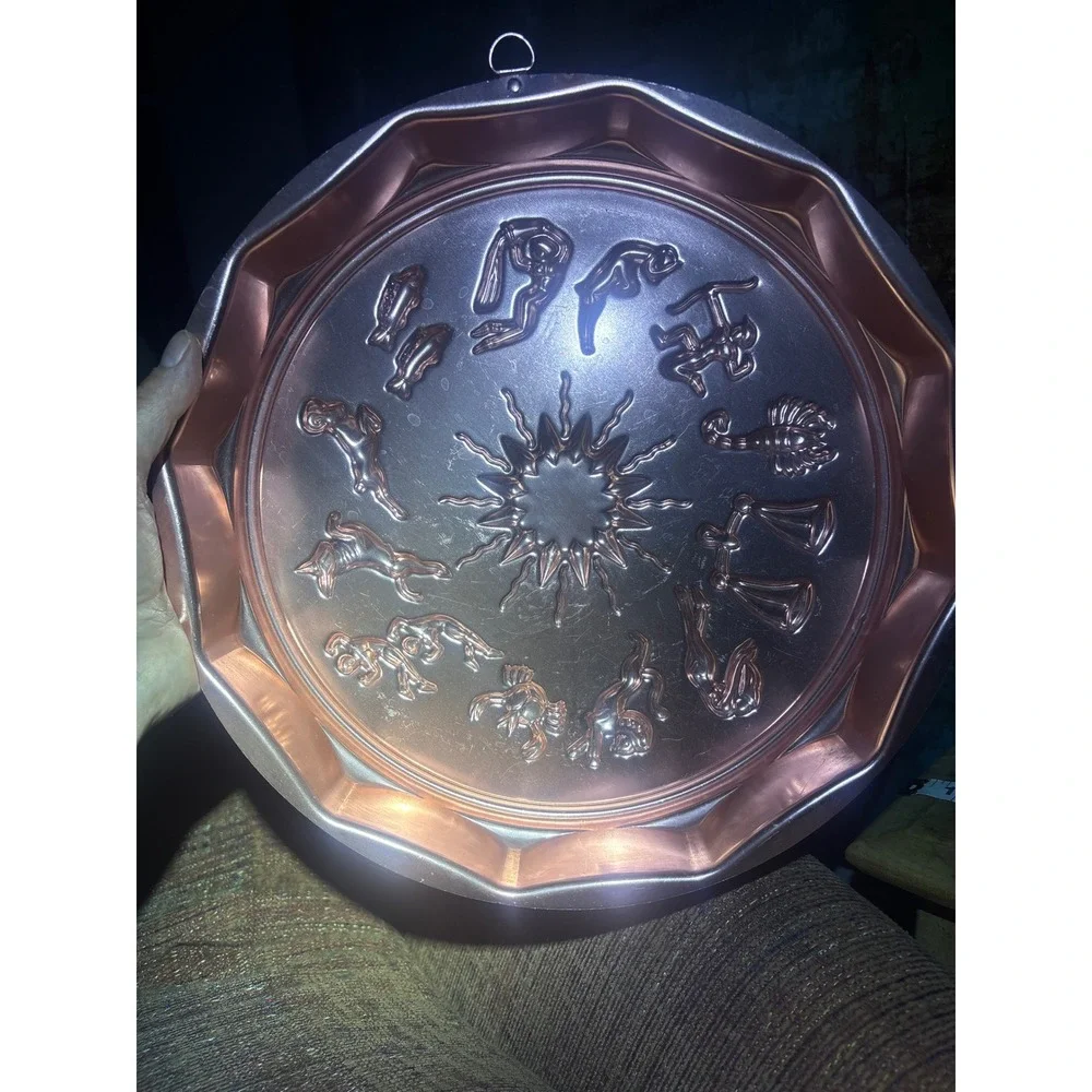 Vintage Copper Zodiac Sunburst Cake Mold 12 Cup Aluminum Wall Decor 12 Inch Rnd
